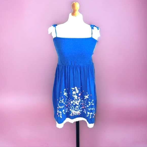 Dresses & Skirts - Size M shirred bust embroidered summer slip dress, adjustable straps